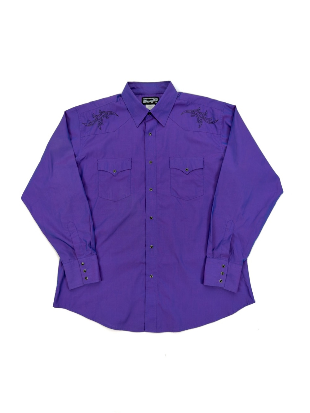 Wrangler Men’s Western Shirt Embroidered Shoulders Pearl Snap XL Purple